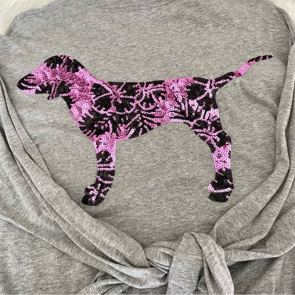 PINK Purple Bling Long Sleeve Grey Campus Tee - Picture 11 of 12